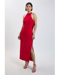 Karen Millen - Petite Soft Tailored Halter Neck Open Back Maxi Dress - Lyst