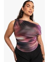 Boohoo - Plus Abstract Asymmetric Ruched Top - Lyst