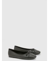 Boohoo - Square Toe Bow Detail Ballet Flats - Lyst