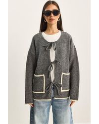 Bianco Lucci - Oversized Knit Cardigan With Tie Closure - Lyst