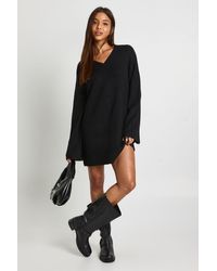 Boohoo - Super Soft V Neck Knitted Mini Dress - Lyst