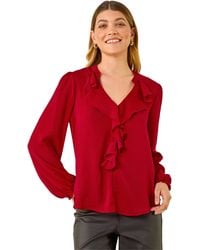 Roman - Satin Ruffle Neck Blouse - Lyst
