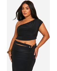 Boohoo - Plus Double Layer Slinky Asymmetric Bardot Top - Lyst