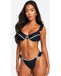 Boohoo - Bow Lace Detail Underwired Bikini Top - Lyst