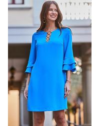 Sosandar - Azure Ring Detail Ruffle Sleeve Shift Dress - Lyst