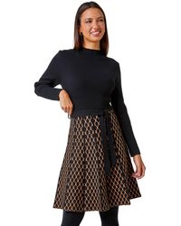 Roman - Contrast Skirt Knit Jacquard Dress - Lyst