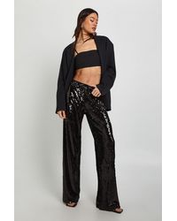 Boohoo - Tall Low Rise Drawcord Waistband Sequin Trouser - Lyst