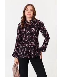Izabel London - Spotty Print Long Sleeve Pleated Blouse - Lyst