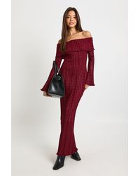 Boohoo - Textured Bardot Maxi Dress - Lyst