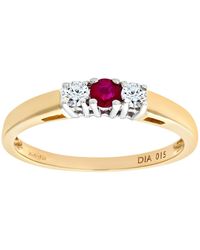 DIAMANT L'ÉTERNEL - 9ct Geelgouden Diamanten En Robijnrode Ring Met 3 Stenen - Lyst
