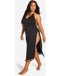 Boohoo - Plus Tassel Hem Split Beach Dress - Lyst