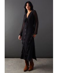 Warehouse - Chiffon Lace Up Panelling Midi Dress - Lyst