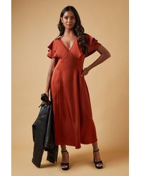 Oasis - Occasion Satin Ruffle Sleeve Midaxi Dress - Lyst