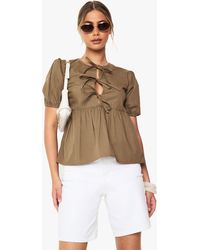 Boohoo - Cotton Poplin Tie Front Smock Top - Lyst