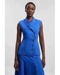 Karen Millen - Tailored Linen Corset Back Detail Button Front Waistcoat - Lyst