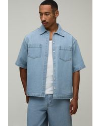 BoohooMAN - Herringbone Boxy Oversized Denim Co-Ord Shirt - Lyst