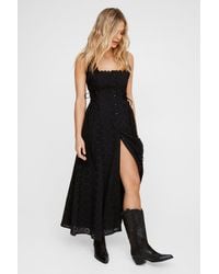 Nasty Gal - Soft Corset Broderie Lace Up Side Midi Dress - Lyst