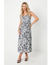 Dorothy Perkins - Petite Mono Abstract V Neck Shirred Bodice Midi Dress - Lyst