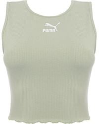 PUMA - Lime Classics Lettuce Hem Crop Tank Top Cotton - Lyst