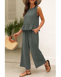 Azura Exchange - Duffel Groene Effen Ribbel Rimpel Tanktop En Broek Set - Lyst