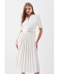 Karen Millen - Petite Tailored Structured Crepe Forever Pleat Midi Dress - Lyst