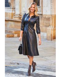 Sosandar - Faux Leather Popper Front Shirt Dress - Lyst