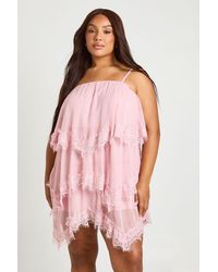 Boohoo - Plus Lace Trim Layered Shift Dress - Lyst