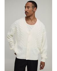 BoohooMAN - Relaxed Fit Cable Knit Knitted Cardigan - Lyst