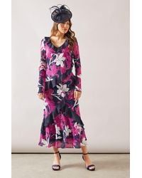 Wallis - Floral Mixed Print Ruffle Midi Dress - Lyst