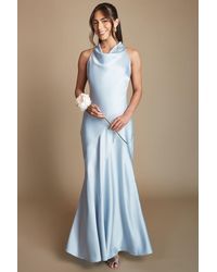 Oasis - Cowl Halterneck Satin Maxi Bridesmaid Dress - Lyst
