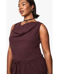 Boohoo - Plus Linen Look Cowl Neck Crop Top - Lyst