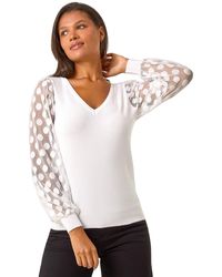Roman - Polka Dot V-Neck Sleeve Knit Jumper - Lyst