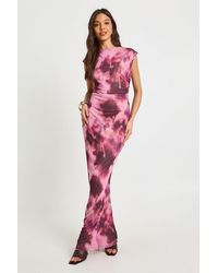 Boohoo - Blurred Floral Ruched Waist Mesh Maxi Dress - Lyst