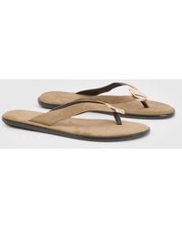 Boohoo - Faux Suede Hardware Detail Flip Flops - Lyst