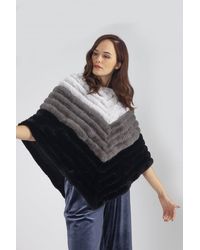 Jayley - Faux Fur Suede Striped Poncho - Lyst