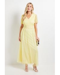 Wallis - Petite Mesh Lace Trim Maxi Dress - Lyst