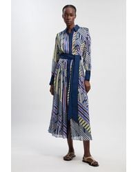 Karen Millen - Geo Printed Viscose Georgette Woven Maxi Shirt Dress - Lyst