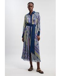 Karen Millen - Geo Printed Viscose Georgette Woven Maxi Shirt Dress - Lyst