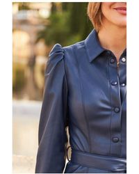 Sosandar - Faux Leather Belted Shirt Dress - Lyst
