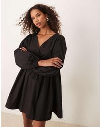 ASOS - Cotton V-Neck Mini Smock Dress - Lyst