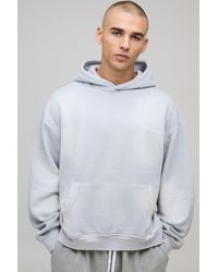 BoohooMAN - Oversized Boxy Spray Wash Sport Embroidered Hoodie - Lyst