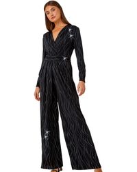 Roman - Embellished Wide Leg Stretch Jumpsuit - Lyst