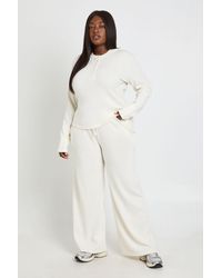 Boohoo - Plus Waffle Straight Leg Trouser - Lyst