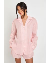 Boohoo - Cotton Pinstripe Oversized Long Sleeve Shirt & Short Pyjama Set - Lyst