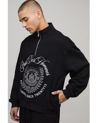 BoohooMAN - Oversized Boxy Collegiate Varsity Funnel Neck Quarter Zip Sweatshirt - Lyst