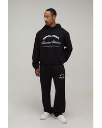 BoohooMAN - Oversized Boxy Plush Flock Print Hoodie & Straight Leg Jogger - Lyst