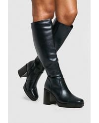 Boohoo - Knee High Platform Block Heel Boots - Lyst