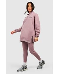 Boohoo - Maternity Half Zip Oversized Sweat And Rib Legging Set - Lyst