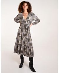Blue Vanilla - Geometric Wrap Front Belted Midi Dress - Lyst