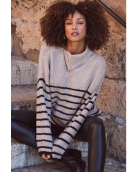 Sosandar - Taupe & Stripe Zip Neck Jumper - Lyst